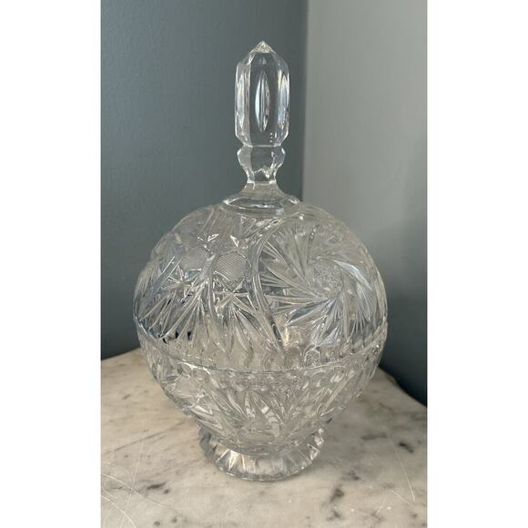 Bohemia Crystal Candy Dish Lidded Vintage Violetta Pinwheel Star of David Clear - Picture 12 of 16